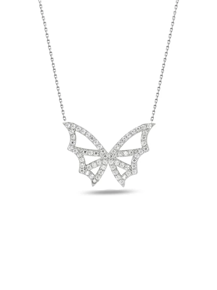 925 Ayar Zrkon Taşlı Kanatlı Kelebek Kadın Gümüş Kolye ürün görseli