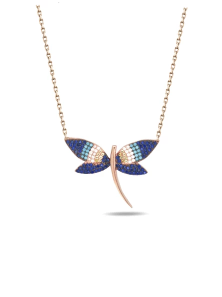 Yusufçuk Kolye 925 Ayar Gümüş Mavi Taşlı  Kadın Kolye - Resim 4