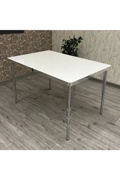 By Orhan Güzel MUTFAK MASASI Base Beyaz GÜMÜŞ  Masa - Resim 2