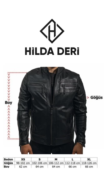 Büyük Beden Hakiki Deri Erkek Ceket Siyah Spor Kesim Dik Yaka Bright Siyah L - 10