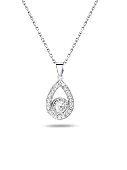 925 Ayar Tektaş Damla Parıltısı Kadın Gümüş Kolye