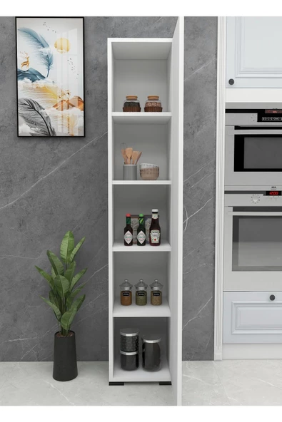 IRMAK DÜNYASI Cok Amacli Dolap Tek Kapaklı 5 Raflı Çok Amaçlı Banyo Mutfak Kiler Dolabı Tek Kapılı Erzak Dolabı - 3