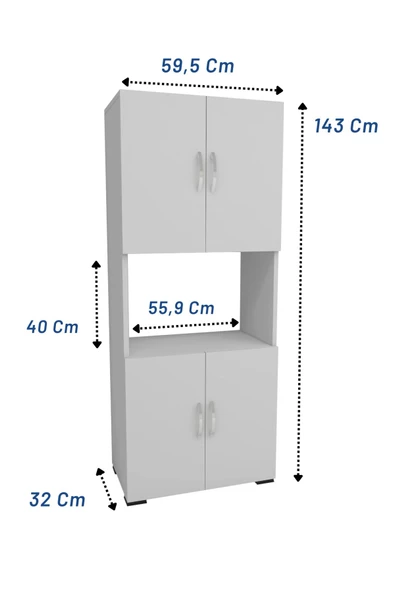 Irmak Mobilya 4 Kapaklı Orta Bölmeli Çok Amaçlı Beyaz Mikrodalga Fırın Dolabı, Mini Fırın Mutfak Dolabı - 4