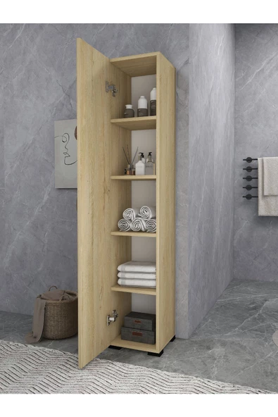 IRMAK DÜNYASI Irmak Mobilya Tek Kapaklı 5 Raflı Safir Renkli Çok Amaçlı Banyo Mutfak Kiler Dolabı Tek Kapılı Dolap - 2