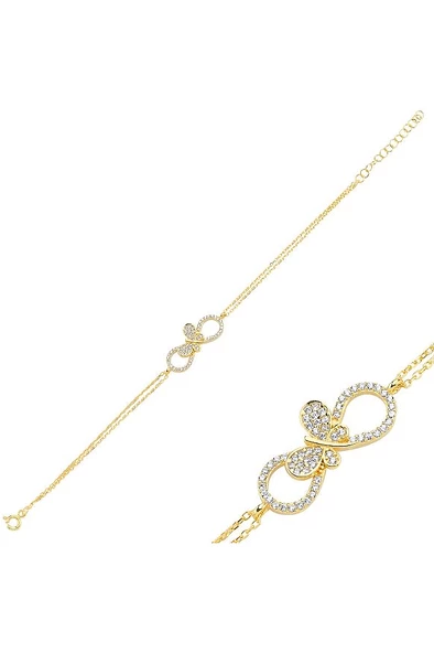 925 Ayar Sonsuzluk Kelebek Gümüş Kadın Bileklik Altın Kaplama ürün görseli