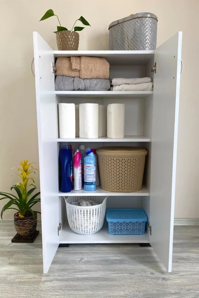 IRMAK MOBİLYA Çok Amaçlı Dolap Banyo Dolap 2 Kapaklı 4 Gözlü Banyo Havlu Dolabı - 3