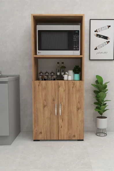 IRMAK DÜNYASI Fırın Dolabı 2 Kapaklı Bölmeli Mikrodalga Fırın Dolabı , Çok Amaçlı Mini Fırın Mutfak Dolabı ürün görseli 1