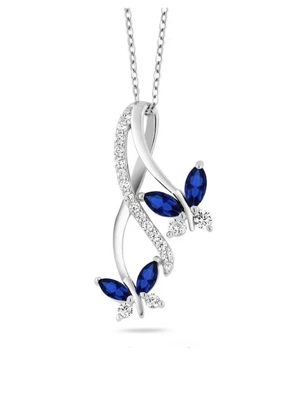 Sonsuzluk Pırlanta Model Safir Taşlı Kelebek Kadın Gümüş Kolye