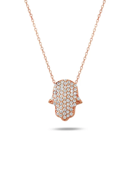 Rose Gold Taşlı Fatma Ana Eli Kadın Gümüş Kolye ürün görseli