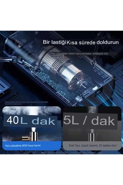 Slim Siyah Model Oto Kompresör Araç Lastik Şişirici Hava Pompası Taşınabilir - 8