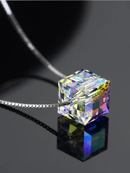 Gümüş Swarovski Taşlı Kadın Küp Gümüş Kolye - Resim 3