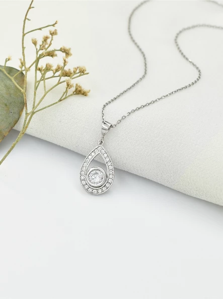 925 Ayar Tektaş Damla Parıltısı Kadın Gümüş Kolye - 4