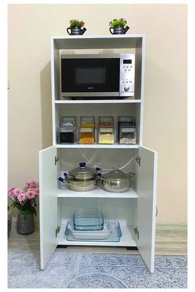 IRMAK MOBİLYA Cok Amacli Dolap Fırın Dolabı 2 Kapaklı Bölmeli Mikrodalga Fırın Dolabı Mini Fırın Mutfak Dolabı - 3