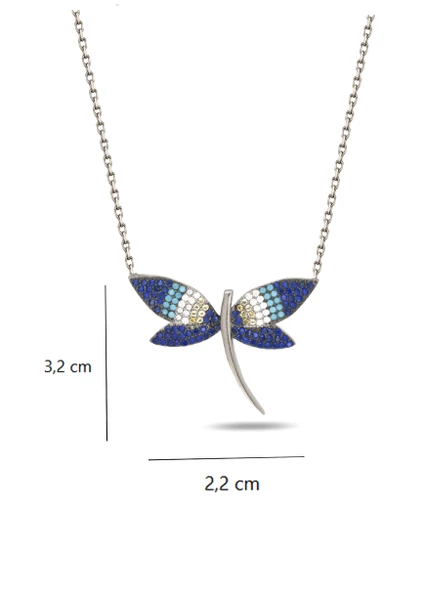 Yusufçuk Kolye 925 Ayar Gümüş Mavi Taşlı  Kadın Kolye - Resim 3