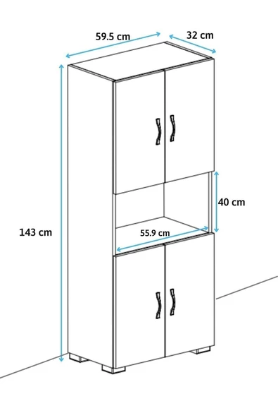 IRMAK DÜNYASI 4 Kapaklı Orta Bölmeli 4 Kapılı Çok Amaçlı Mikrodalga Fırın Dolabı, Mini Fırın Mutfak Dolabı - 4