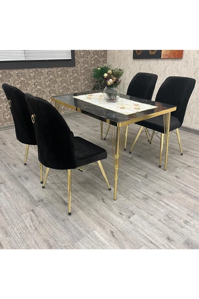 By Orhan Güzel Mutfak Masası Takımı,Salon Masa Takımı 4 Kişilik RODONİT Gold Salon Masa Takımı