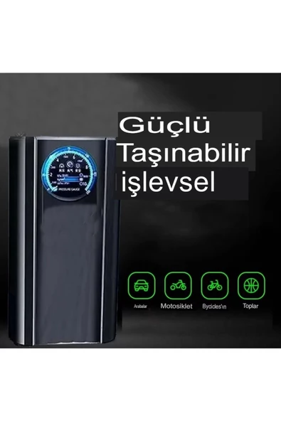 Slim Siyah Model Oto Kompresör Araç Lastik Şişirici Hava Pompası Taşınabilir - 4