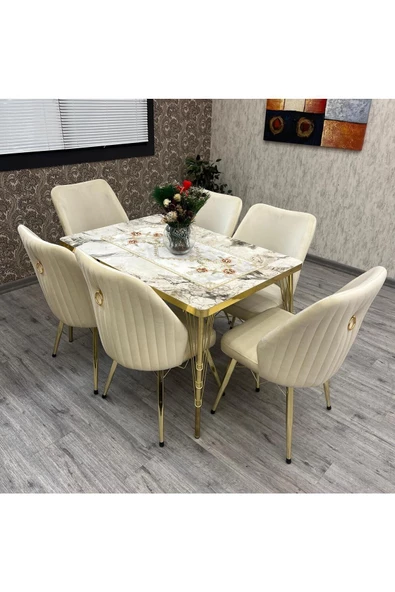 By Orhan Güzel Yakut 80-120 Ck Gold 6 Kişilik Benchli Mutfak Masası Takımı - Resim 2