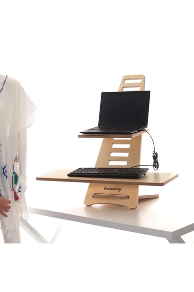 Ahşap Ayarlanabilir Laptop Standı Kitaplık - Çiçeklik