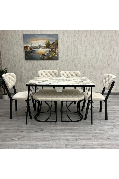 By Orhan Güzel Akuamarin 80-120 Ck  Mutfak Masası Takımları , 6 Kişilik Benchli Mutfak Masası Takımı - Resim 4