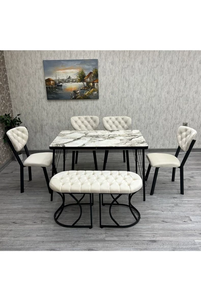 By Orhan Güzel Akuamarin 80-120 Ck  Mutfak Masası Takımları , 6 Kişilik Benchli Mutfak Masası Takımı - Resim 2