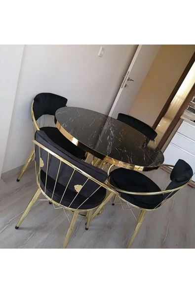 By Orhan Güzel Mutfak Masası Takımı, Yuvarlak Masa Takımı,4 Kişilik Mutfak Masası Takımı, Gold Mutfak Masası Takımı