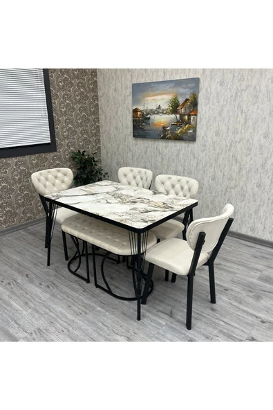 By Orhan Güzel Akuamarin 80-120 Ck  Mutfak Masası Takımları , 6 Kişilik Benchli Mutfak Masası Takımı - Resim 3