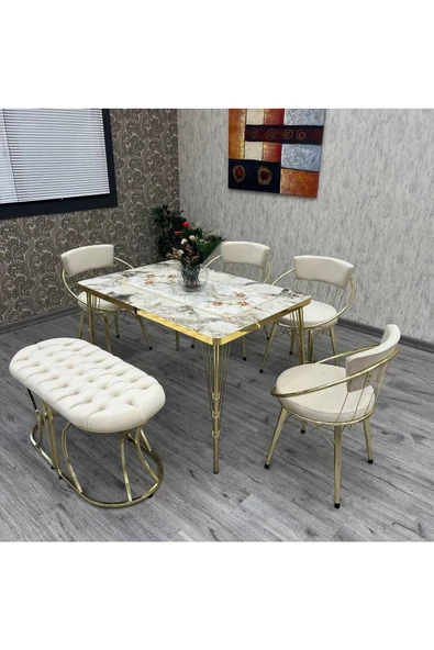 By Orhan Güzel Lal 80-120 Ck Gold Mutfak Masası Takımları , 6 Kişilik Mutfak Masası Takımı