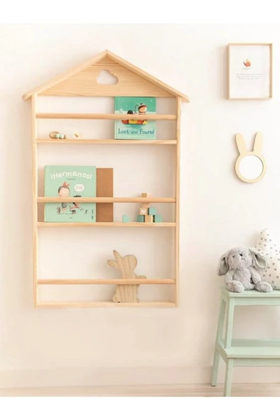 Doğal Masif Ahşap Montessori Kitaplık ürün görseli