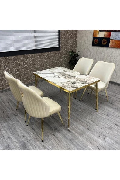By Orhan Güzel 80-120 Ck Gold 4 Kişilik Mutfak Masası Takımı
