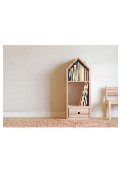 Saka Doğal Masif Ahşap Montessori Kitaplık