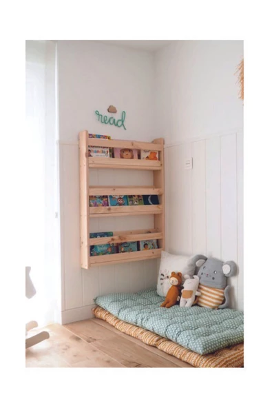 Duman Doğal Masif Ahşap Montessori Kitaplık