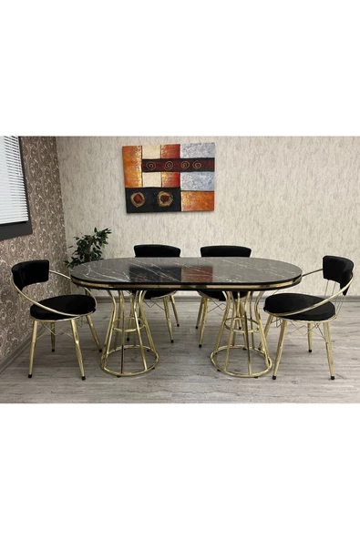 By Orhan Güzel Mutfak Masası Takımı, Yemek Masası Takımı ,6 Kişilik Venüs Gold Salon Masası Takımı