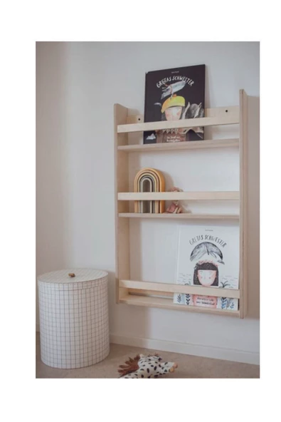 Poyraz Doğal Masif Ahşap Montessori Kitaplık