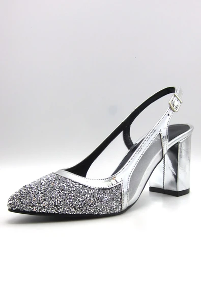 Erkan Saçmacı Panula Exclusive Gümüş Taşlı Fileli Arkası Açık Abiye Ayakkabı - Resim 2