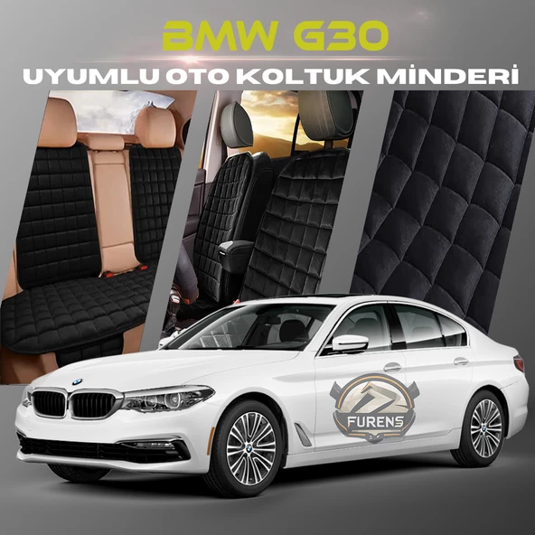 Bmw G30 Siyah Renk Tay Tüyü Cepli & Terletmez Sırtlı Oto Koltuk Minder Seti - Koltuk Koruma Kılıfı (ÖN & ARKA TAM SET)