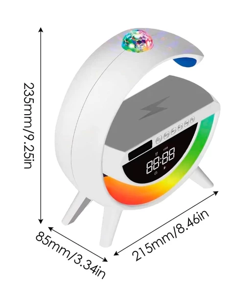 Polygold BT-3402 Dijital Saat ve Alarmlı RGB Ledli 15W Kablosuz Şarjlı Bluetooth Hoparlör - 6