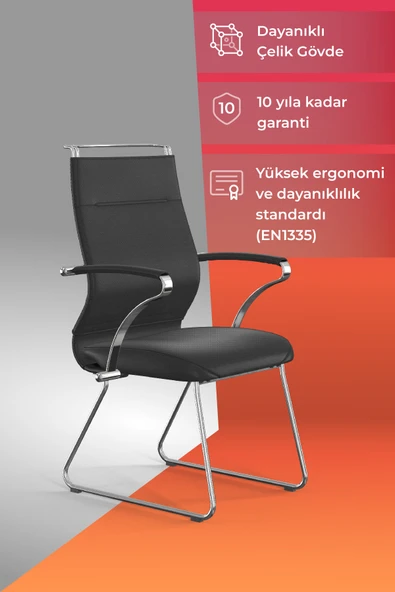 Ergolife Sit Well Bekleme Koltuğu | Krom Ayaklı, Bel Destekli, Deri, Siyah, Toplantı Sandalyesi -326.5D.1.6A4