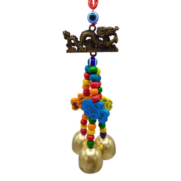 Feng Shui Dragon ve Üçlü Metal Çan 26 cm - 2