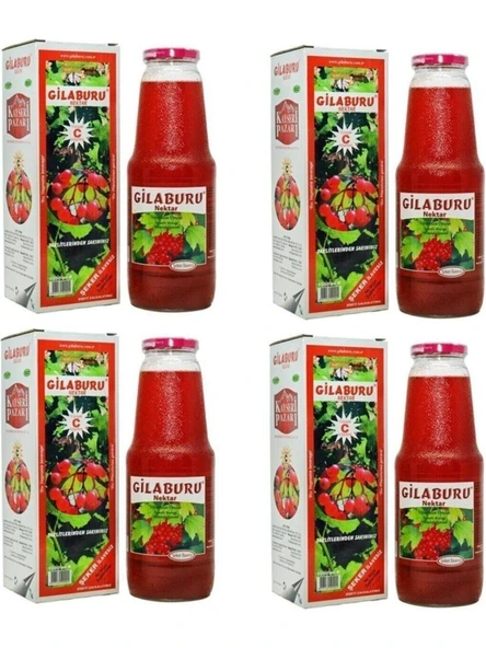 Pazarı Organik Gilaburu Suyu Gilaburu Nektarı Şeker Ilavesiz 1000 ml 4 X 1 L