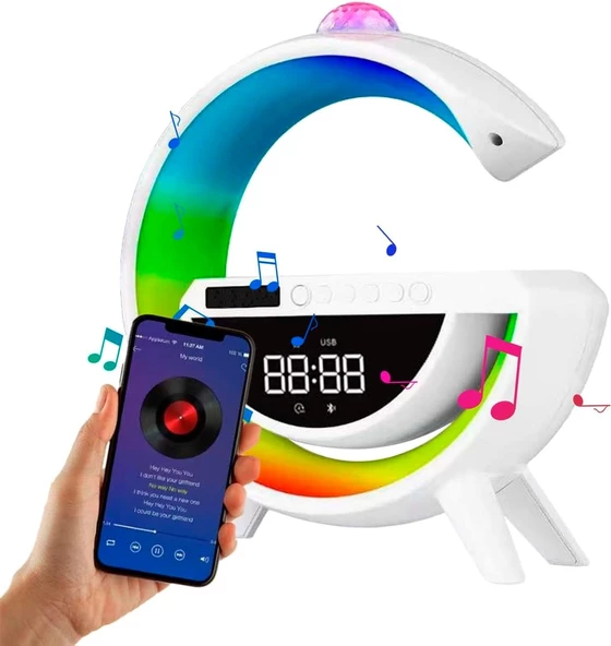 Polygold BT-3402 Dijital Saat ve Alarmlı RGB Ledli 15W Kablosuz Şarjlı Bluetooth Hoparlör - 2