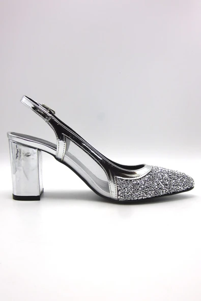 Erkan Saçmacı Panula Exclusive Gümüş Taşlı Fileli Arkası Açık Abiye Ayakkabı - Resim 3