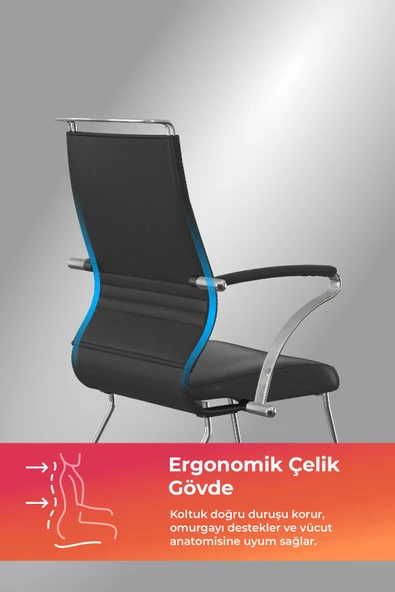 Ergolife Sit Well Bekleme Koltuğu | Krom Ayaklı, Bel Destekli, Deri, Siyah, Toplantı Sandalyesi -326.5D.1.6A4 - 2