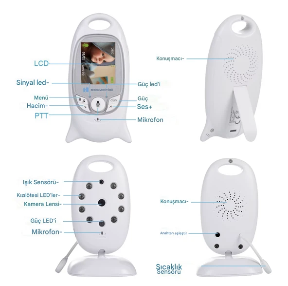 QASUL Video bebek izleme monitörü kablosuz 2.0 ''LCD çocuk bakıcısı 2 yönlü konuşma gece görüş sıcaklık güvenlik dadı kamera - 5