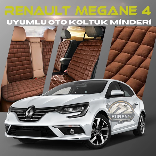 Renault Megane 4 Kahverengi Renk Tay Tüyü Cepli & Terletmez Sırtlı Oto Koltuk Minder Seti - Koltuk Koruma Kılıfı (ÖN & ARKA TAM SET) - 1