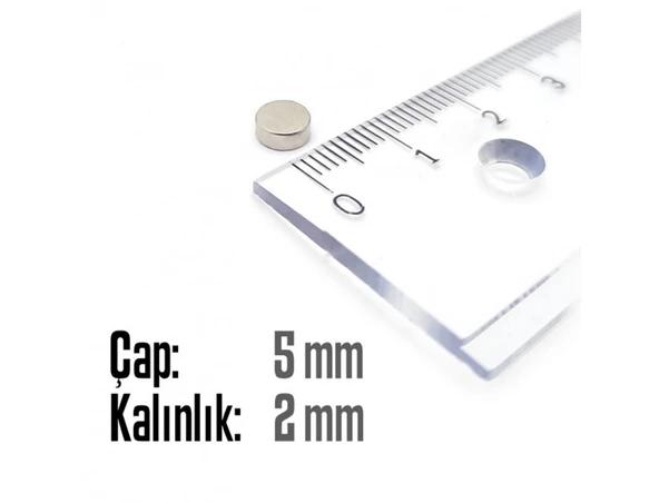 Neodyum Mıknatıs Silindir Çap 5mm , Kalınlık 2mm   ( 20 Adet) - 2