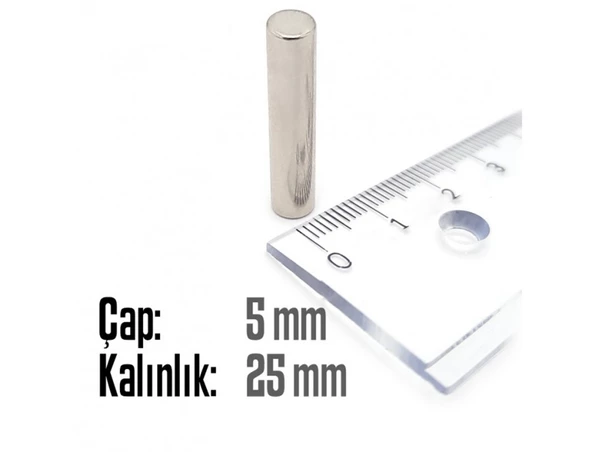 Neodyum Mıknatıs Silindir Çap 5mm , Kalınlık 25mm   ( 10 Adet) - 2