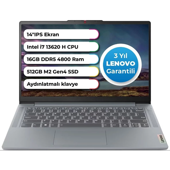 Ideapad 3 Slim Case Intel Core İ7-13620H 16 GB 512 GB Freedos 14 Inç 83EL005ATR ürün görseli