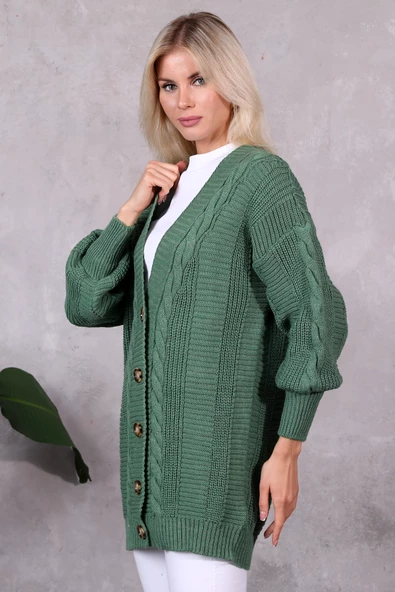 Lugmo Kadın Triko Hırka Akrilik iplik 80 cm Saç Örgülü Çağla Yeşili (80cm) - 13