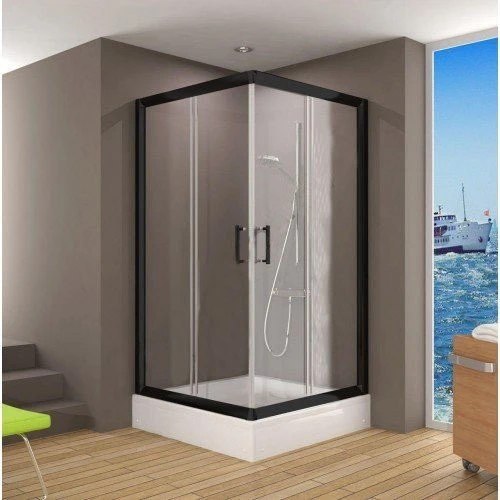 Siyah profil Duşakabin + Kare Duş Teknesi